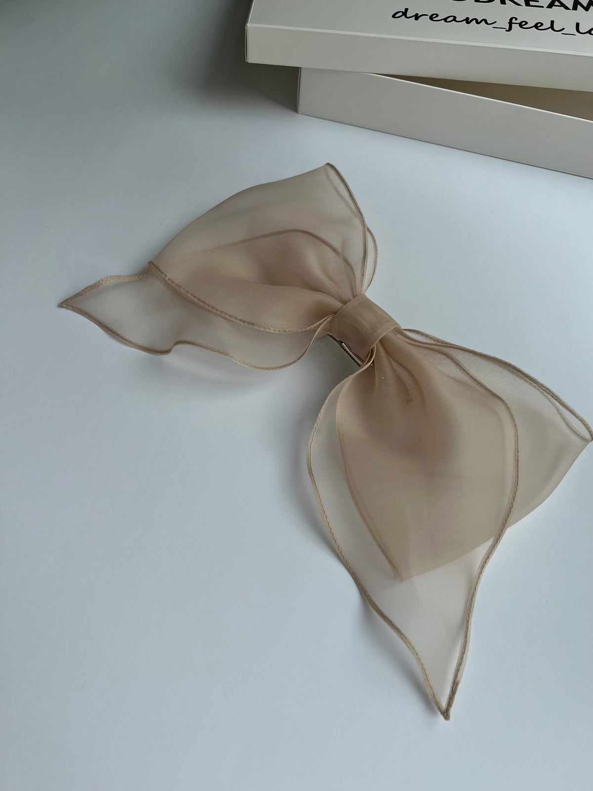 BEIGE barrette bow M-size