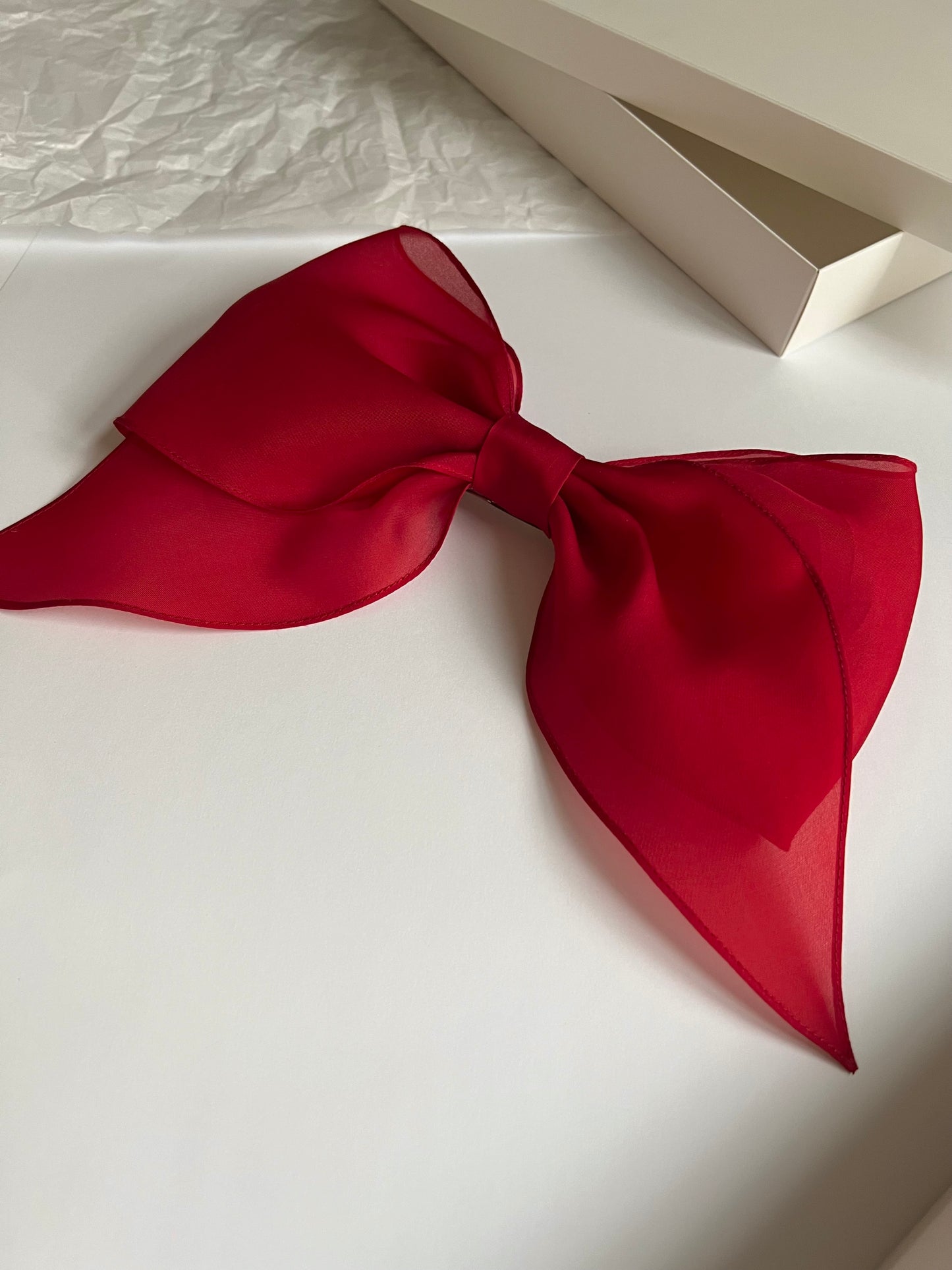 RED barrette bow M-size